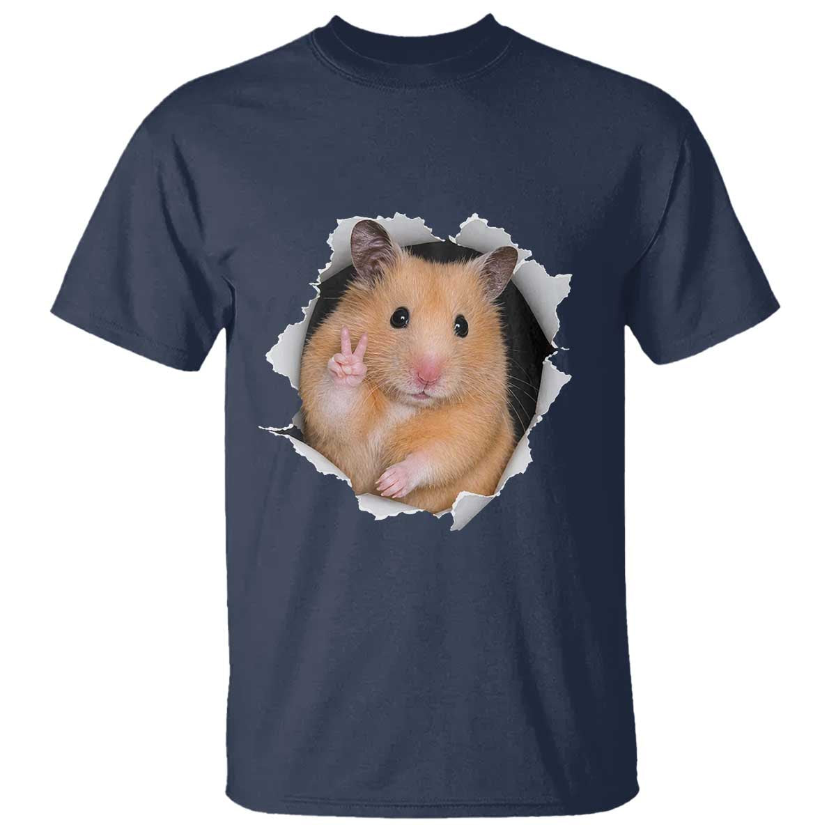 Funny Curious Hamster Peeking Through A Cracked Wall Meme T Shirt TS12 Navy Print Your Wear