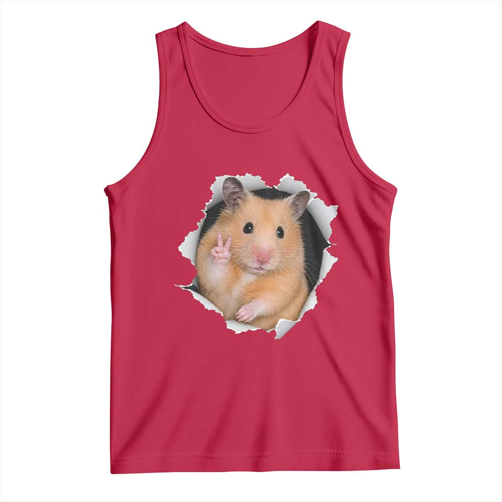 Funny Curious Hamster Peeking Through A Cracked Wall Meme Tank Top TS12 Red Print Your Wear
