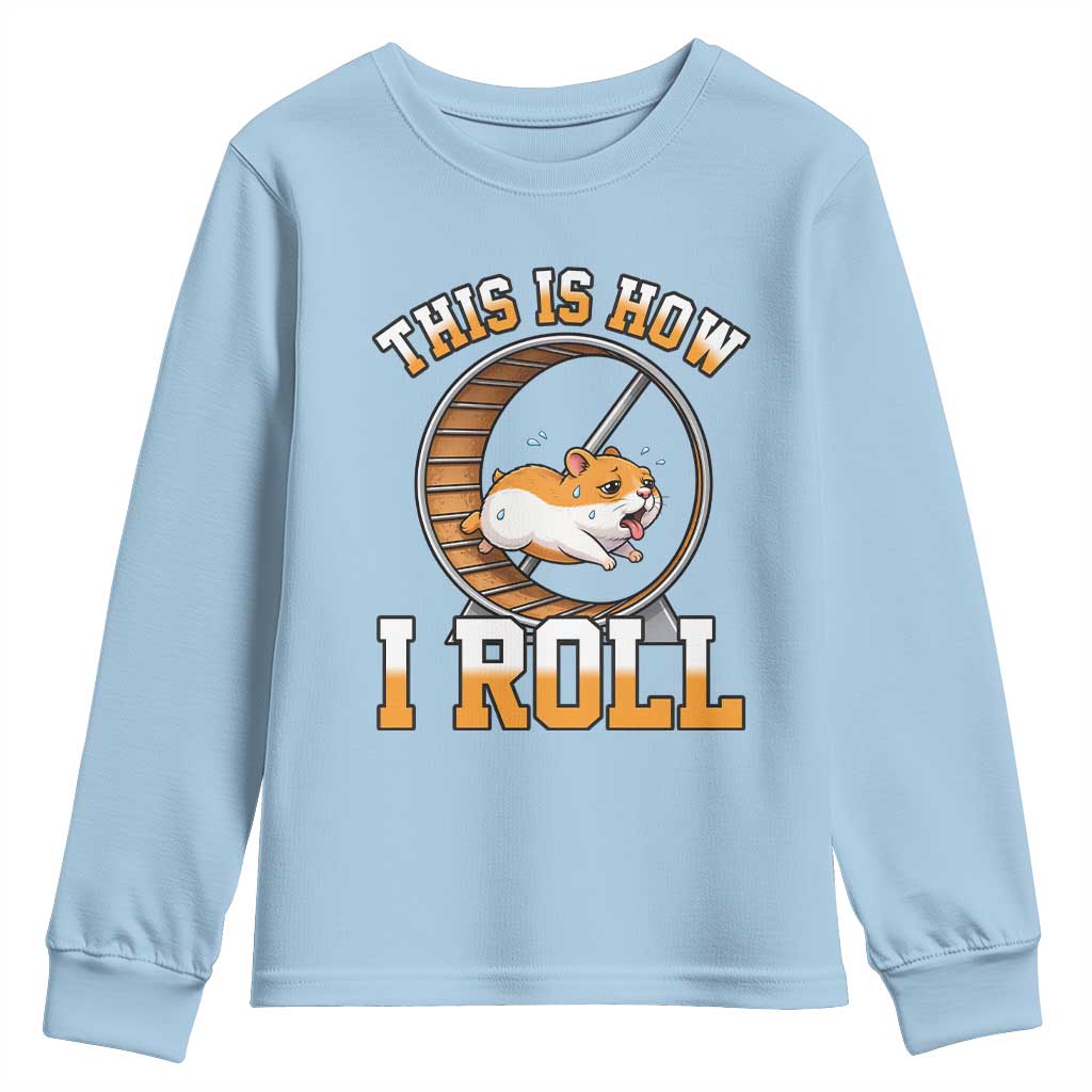 Cute Hamster Running Wheel Youth Sweatshirt This Is How I Roll TS12 Light Blue Print Your Wear