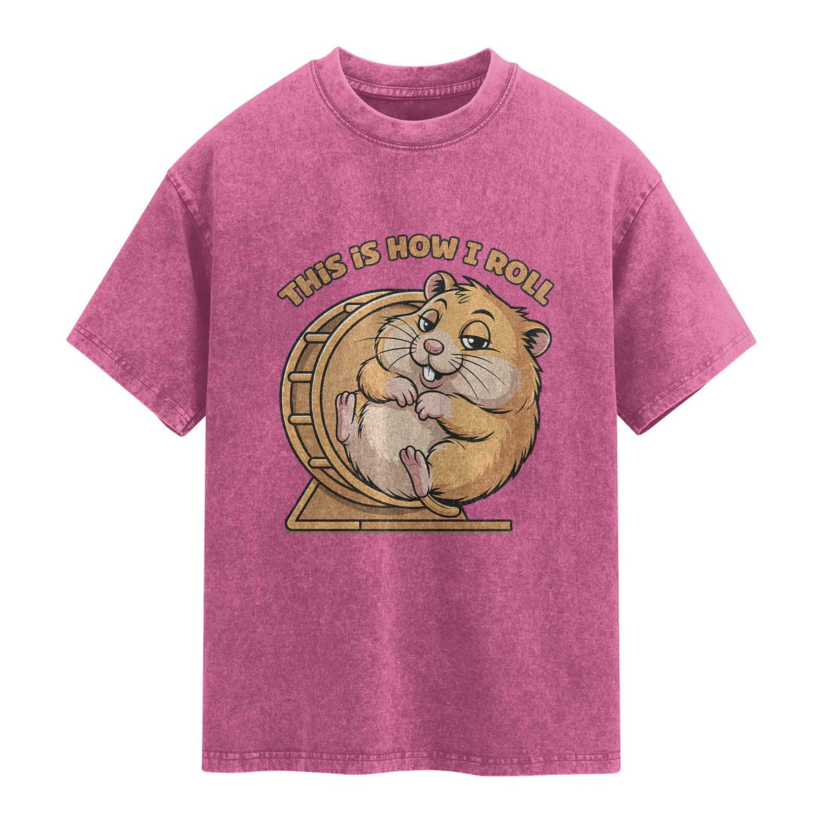 Funny Hamster This Is How I Roll Washed Cotton T-Shirt Cute Rodent Wheel Meme