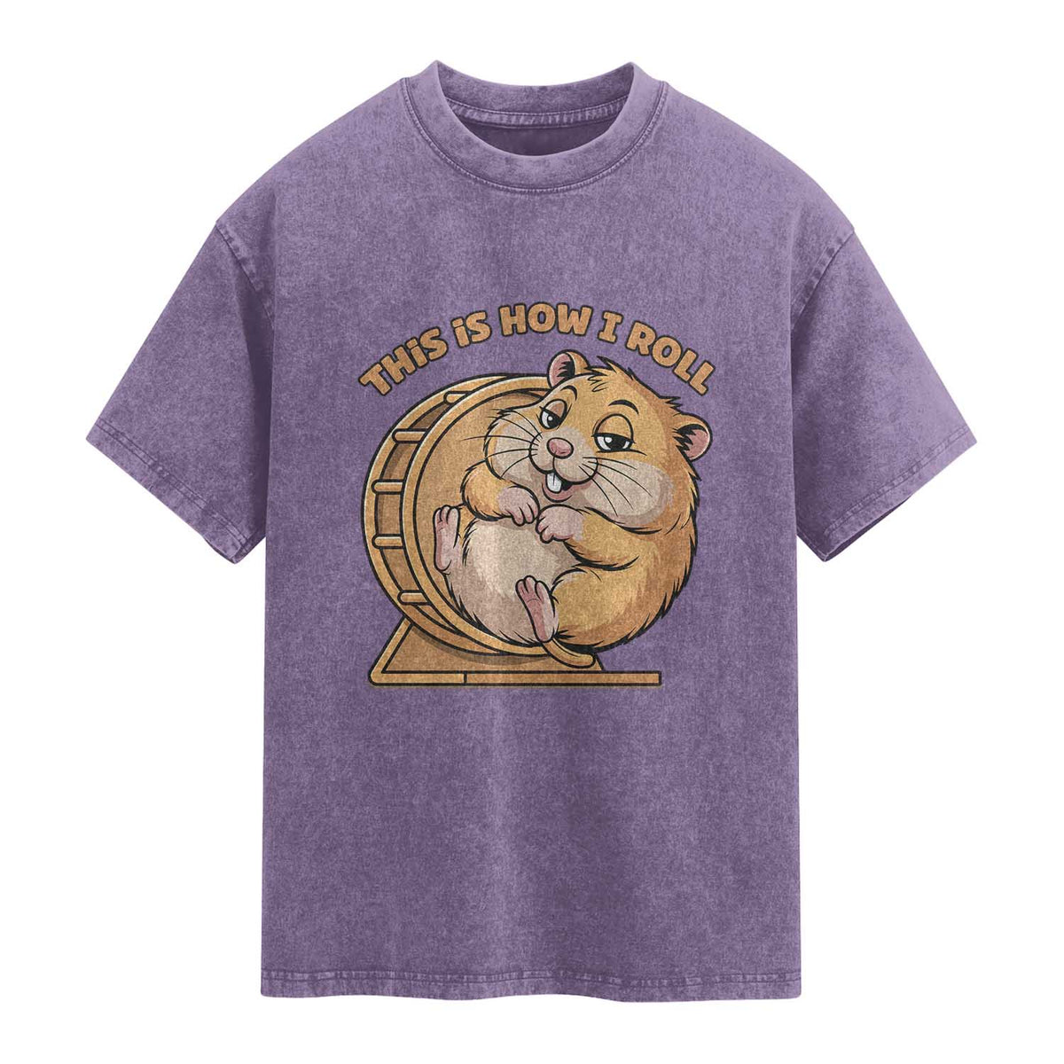 Funny Hamster This Is How I Roll Washed Cotton T-Shirt Cute Rodent Wheel Meme