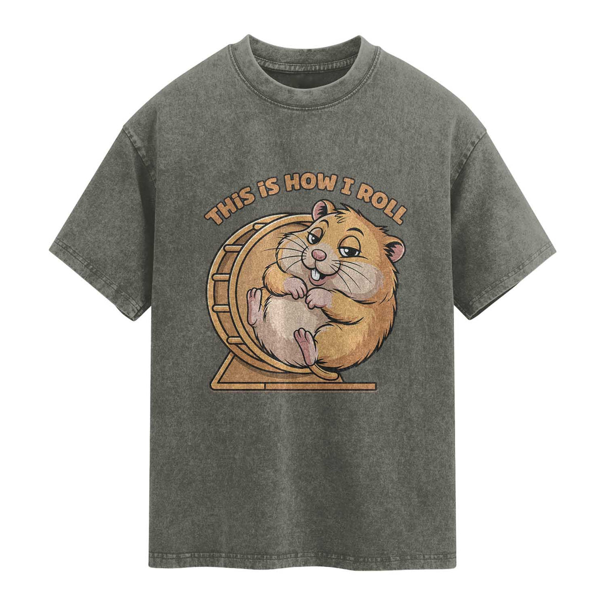 Funny Hamster This Is How I Roll Washed Cotton T-Shirt Cute Rodent Wheel Meme