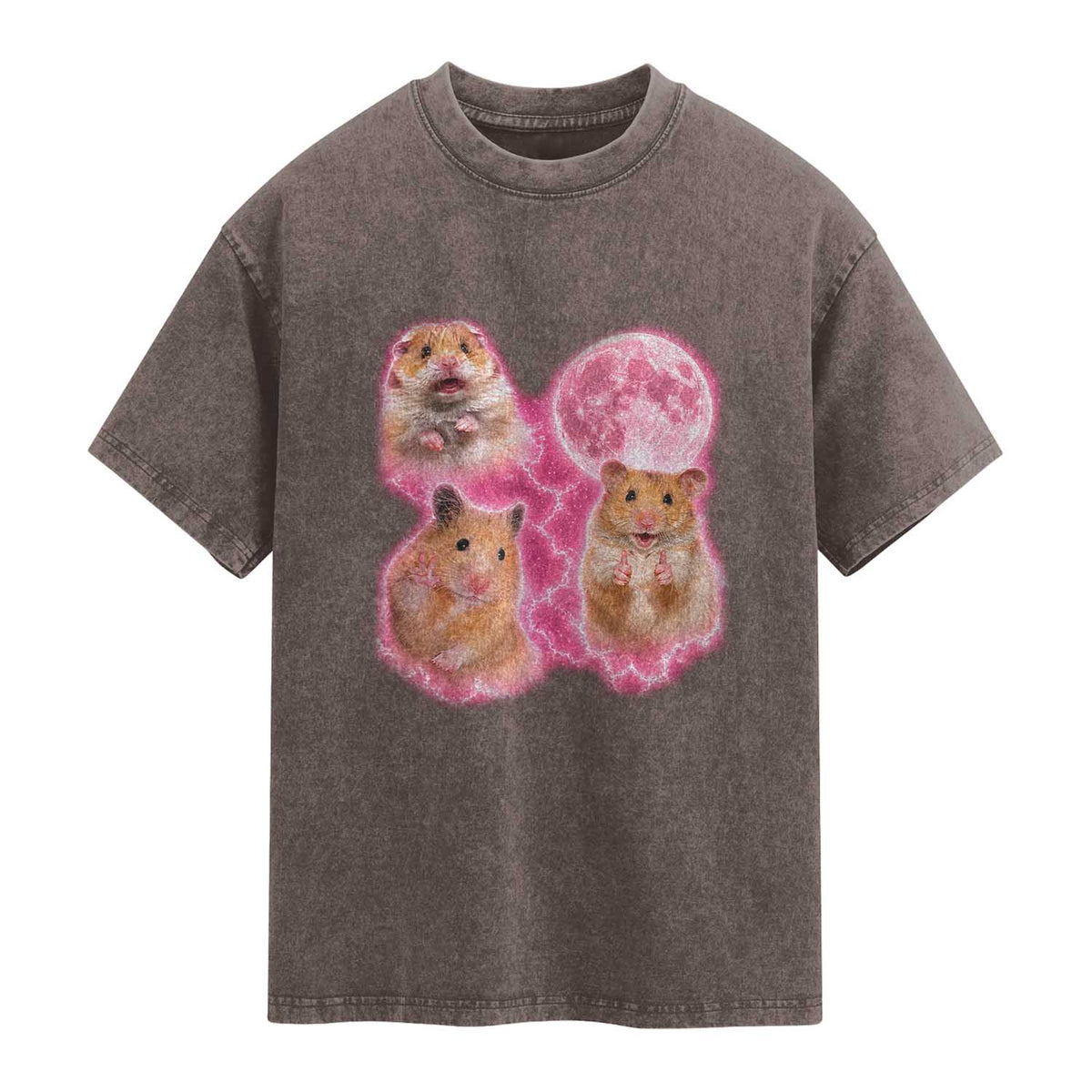 Three Hamsters Retro Graphic Washed Cotton T-Shirt Small Pet Lover Gift Idea