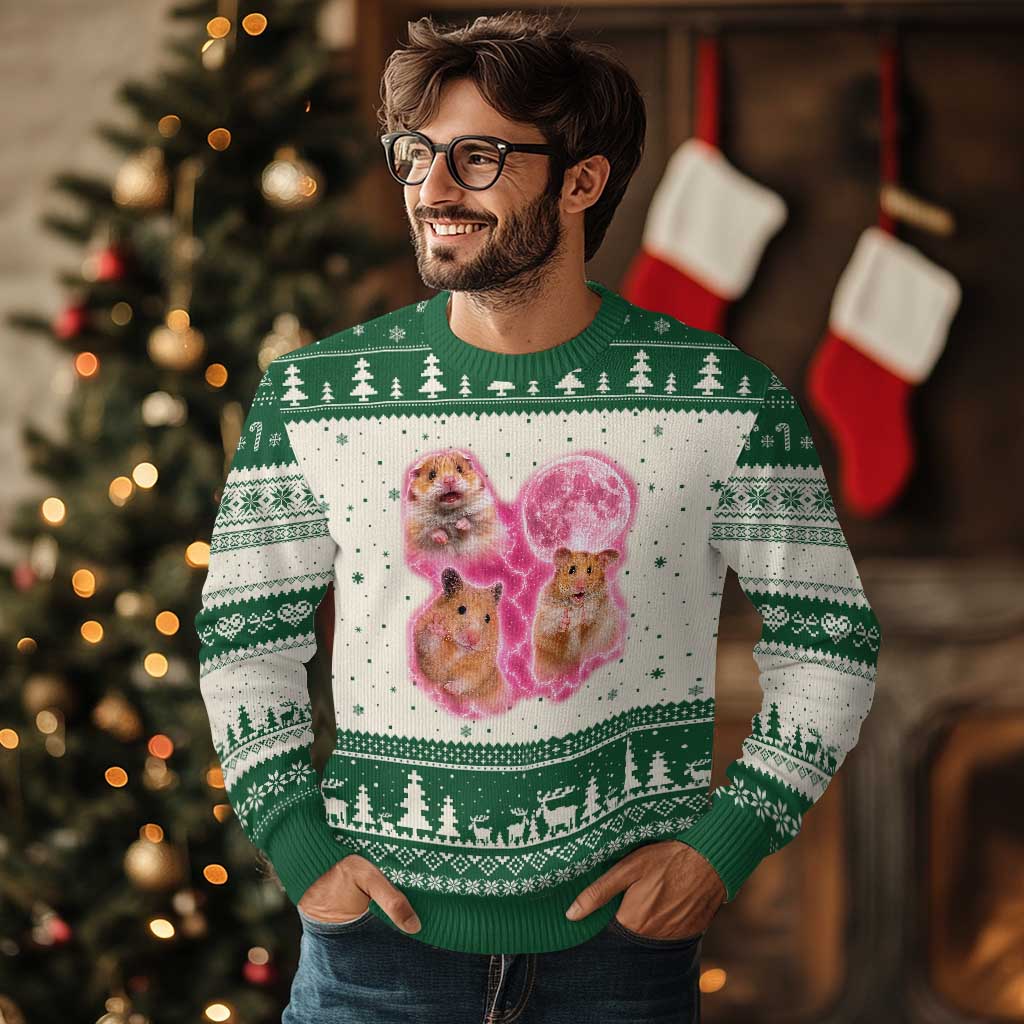 Three Hamsters Retro Graphic Ugly Christmas Sweater Small Pet Lover Gift Idea TS12 Beige Green Print Your Wear