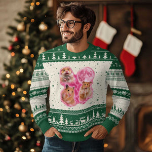 Three Hamsters Retro Graphic Ugly Christmas Sweater Small Pet Lover Gift Idea TS12 Beige Green Print Your Wear