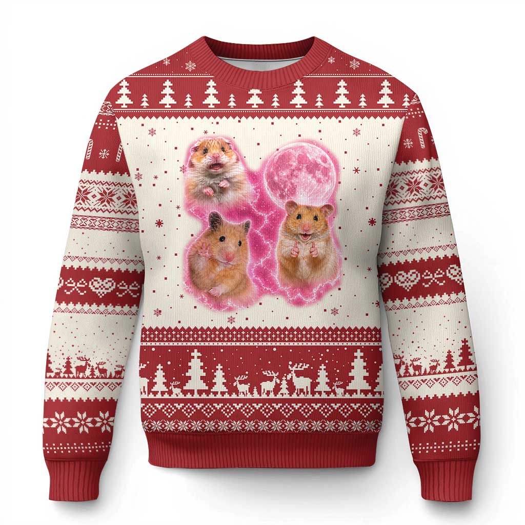 Three Hamsters Retro Graphic Ugly Christmas Sweater Small Pet Lover Gift Idea TS12 Beige Red Print Your Wear