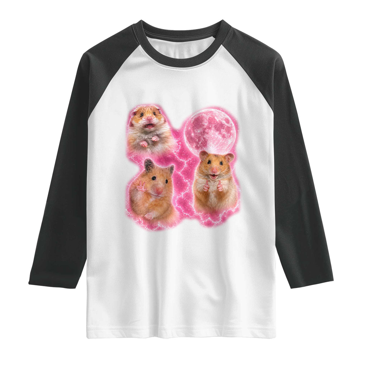 Three Hamsters Retro Graphic Raglan Shirt Small Pet Lover Gift Idea TS12 White Black Print Your Wear