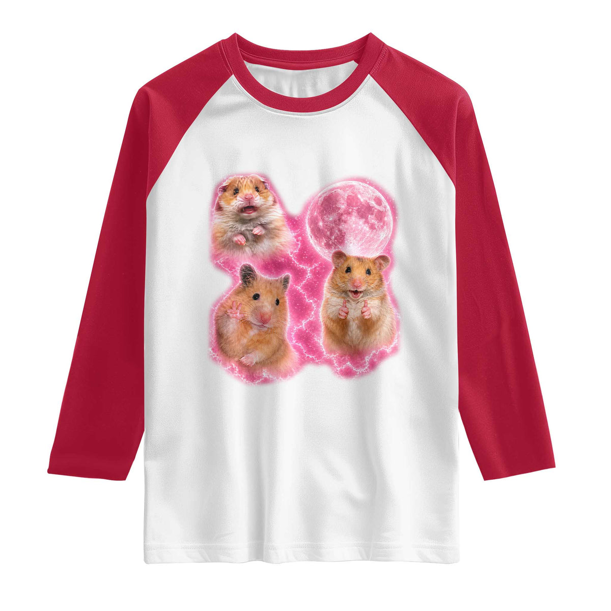 Three Hamsters Retro Graphic Raglan Shirt Small Pet Lover Gift Idea TS12 White Red Print Your Wear