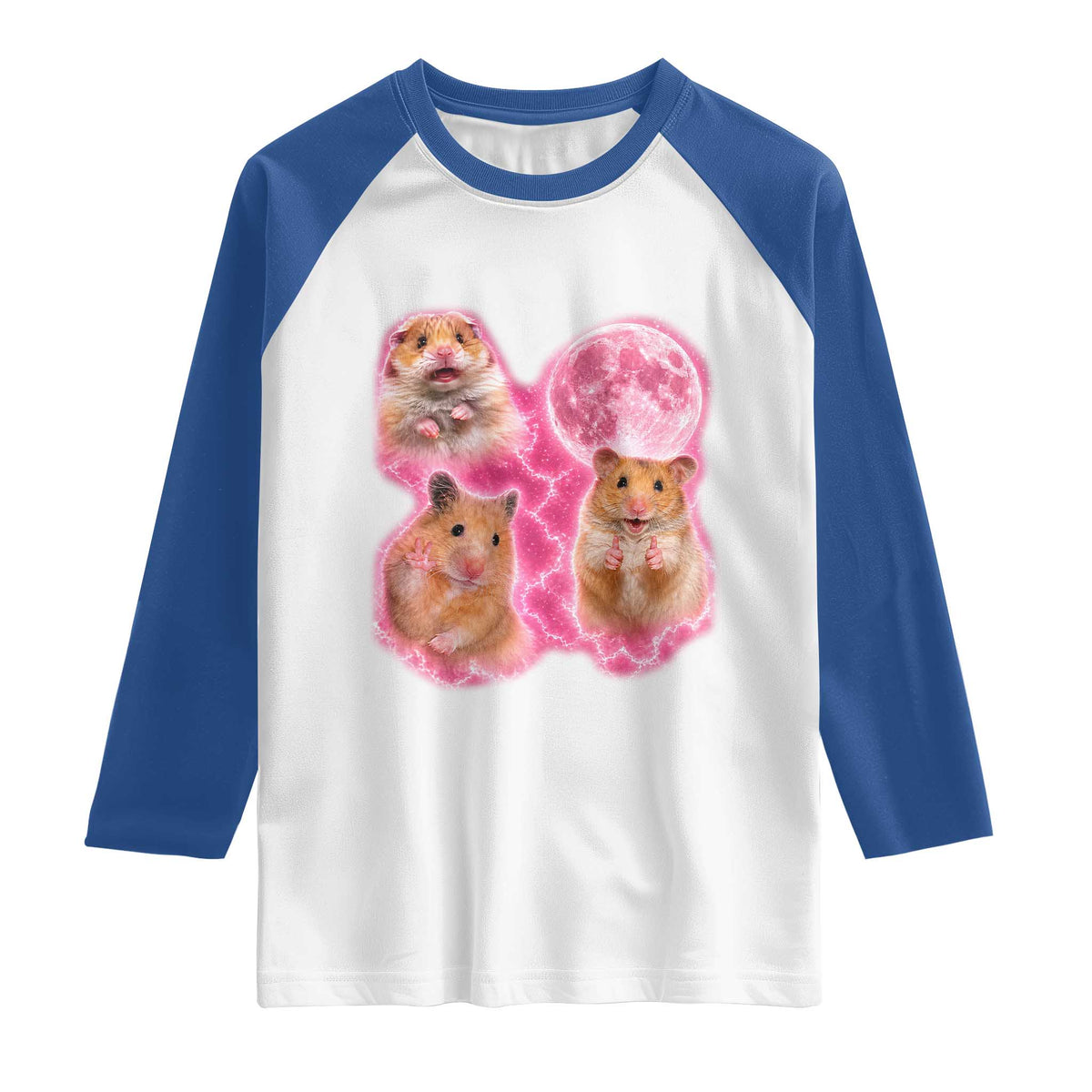 Three Hamsters Retro Graphic Raglan Shirt Small Pet Lover Gift Idea TS12 White Royal Print Your Wear