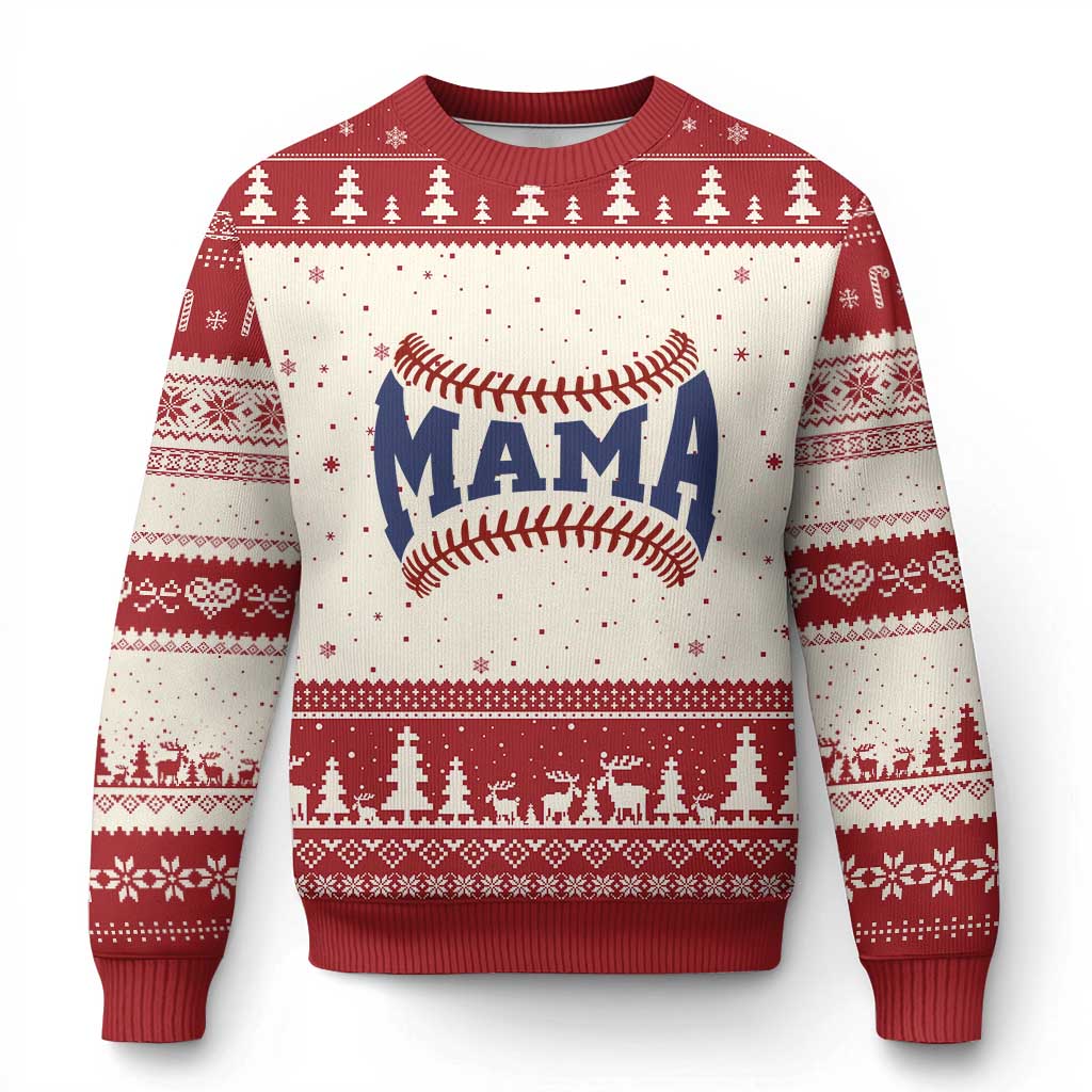 Game Day Baseball Mama Ugly Christmas Sweater Proud Mom Gift TS12 Beige Red Print Your Wear