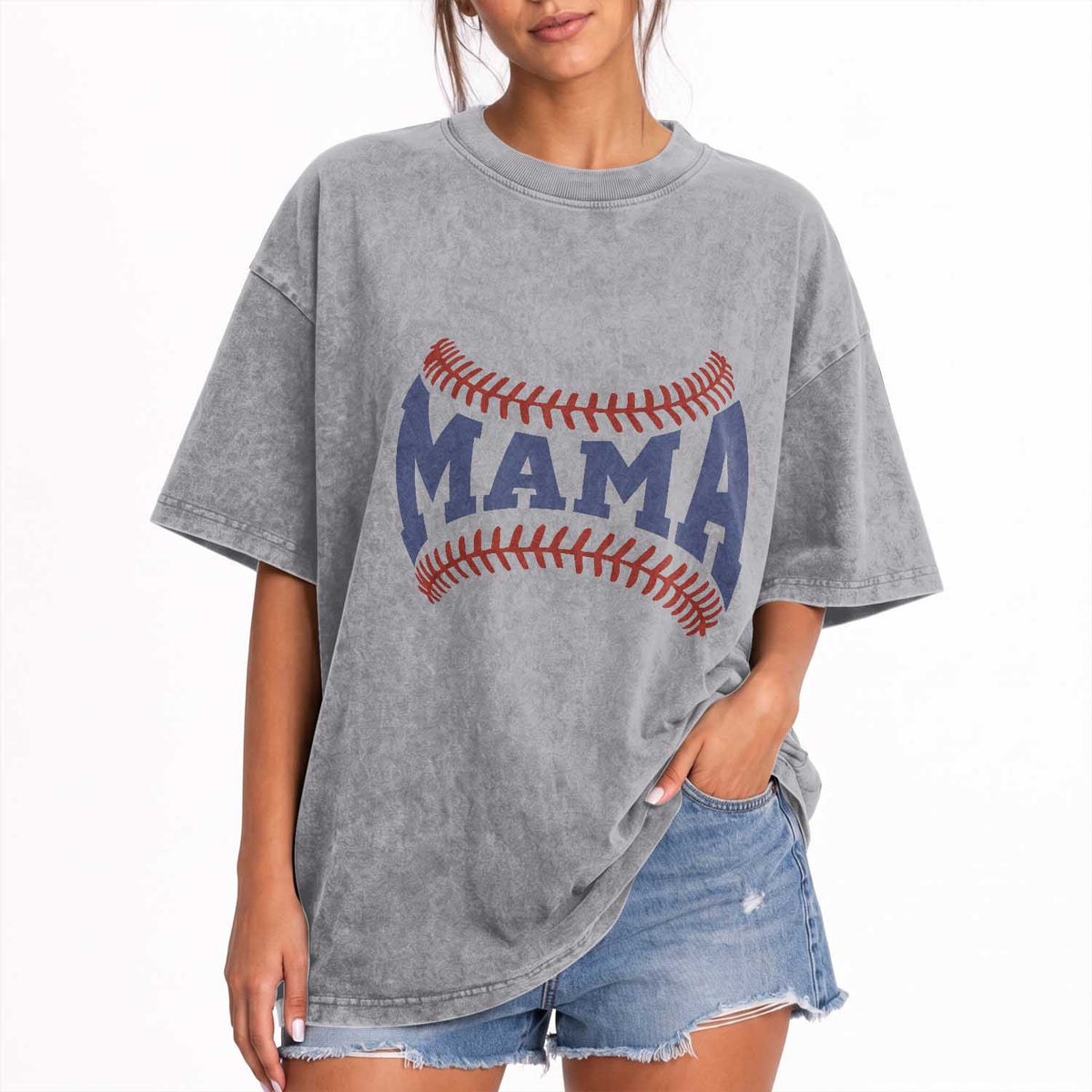 Game Day Baseball Mama Washed Cotton T-Shirt Proud Mom Gift