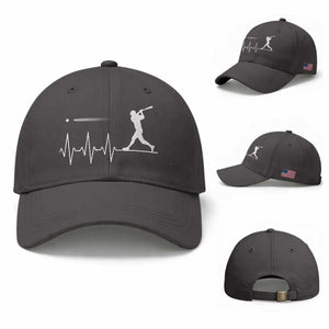 Baseball Heartbeat Line Baseball Cap Vintage Sports Lover Gift TS12 Baseball Cap Universal Fit Dark Gray Print Your Wear