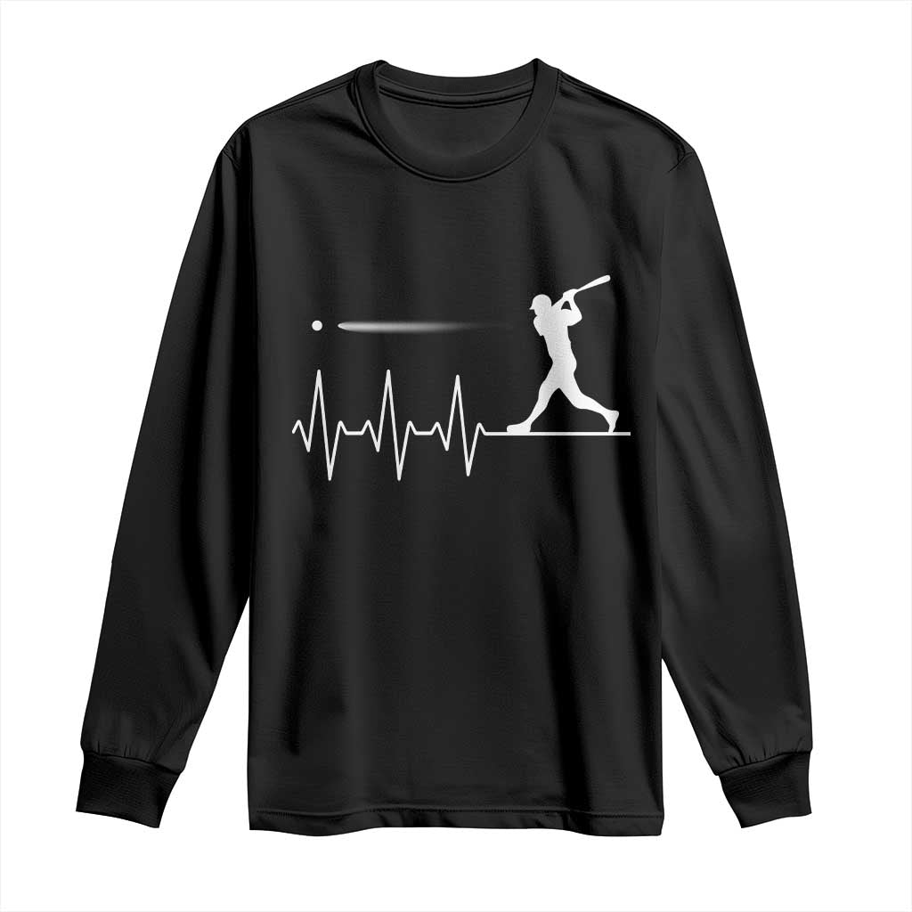 Baseball Heartbeat Line Long Sleeve Shirt Vintage Sports Lover Gift TS12 Black Print Your Wear