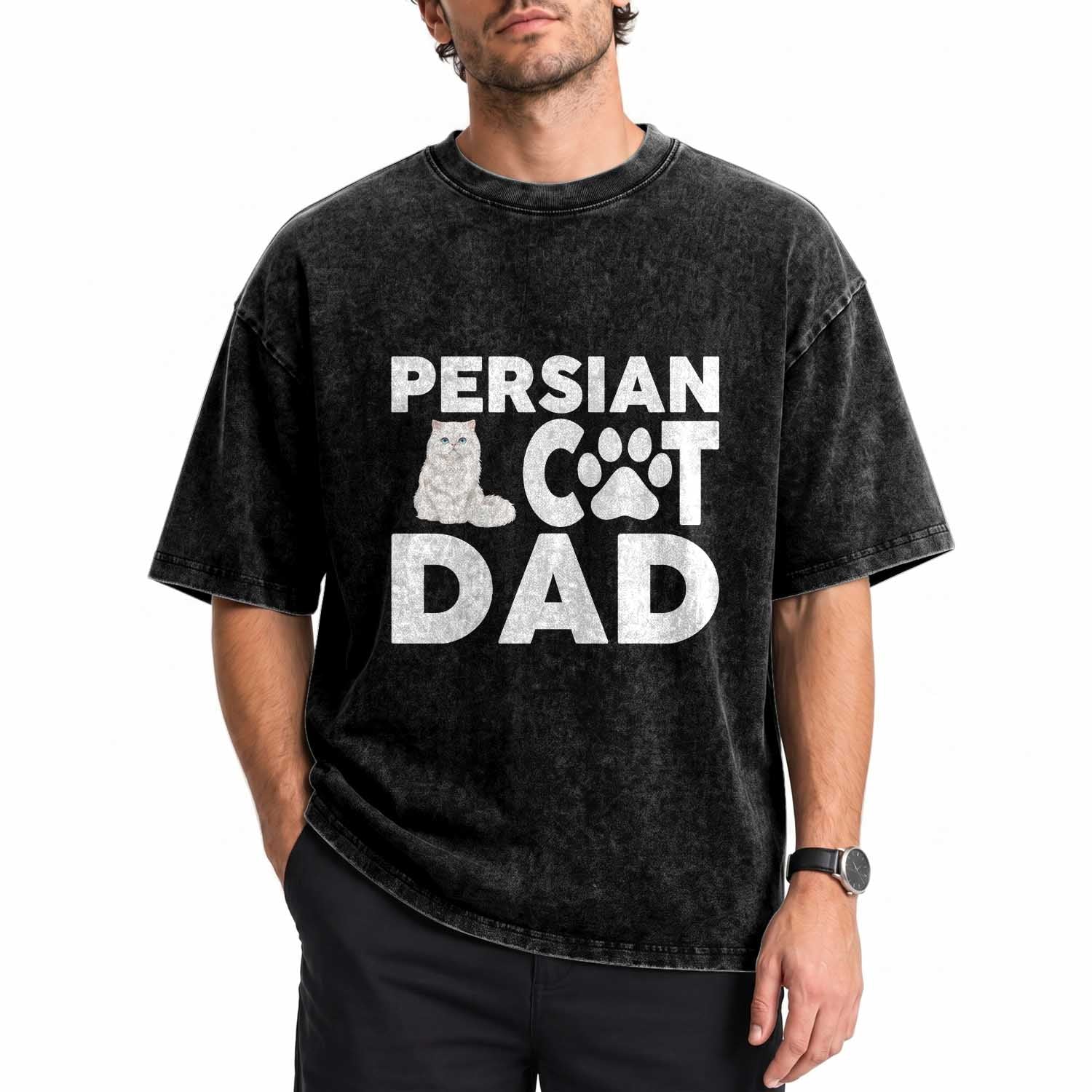 Proud Persian Cat Dad Washed Cotton T-Shirt Funny Fluffy Cat Lover Gift