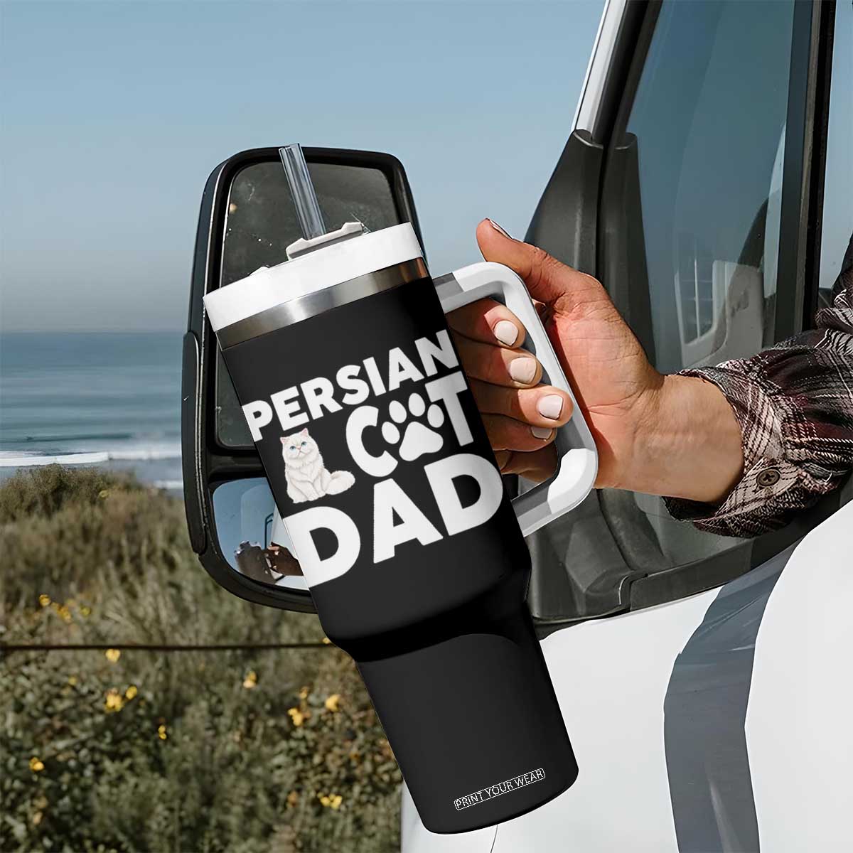 Proud Persian Cat Dad Tumbler With Handle Funny Fluffy Cat Lover Gift TS12 Print Your Wear