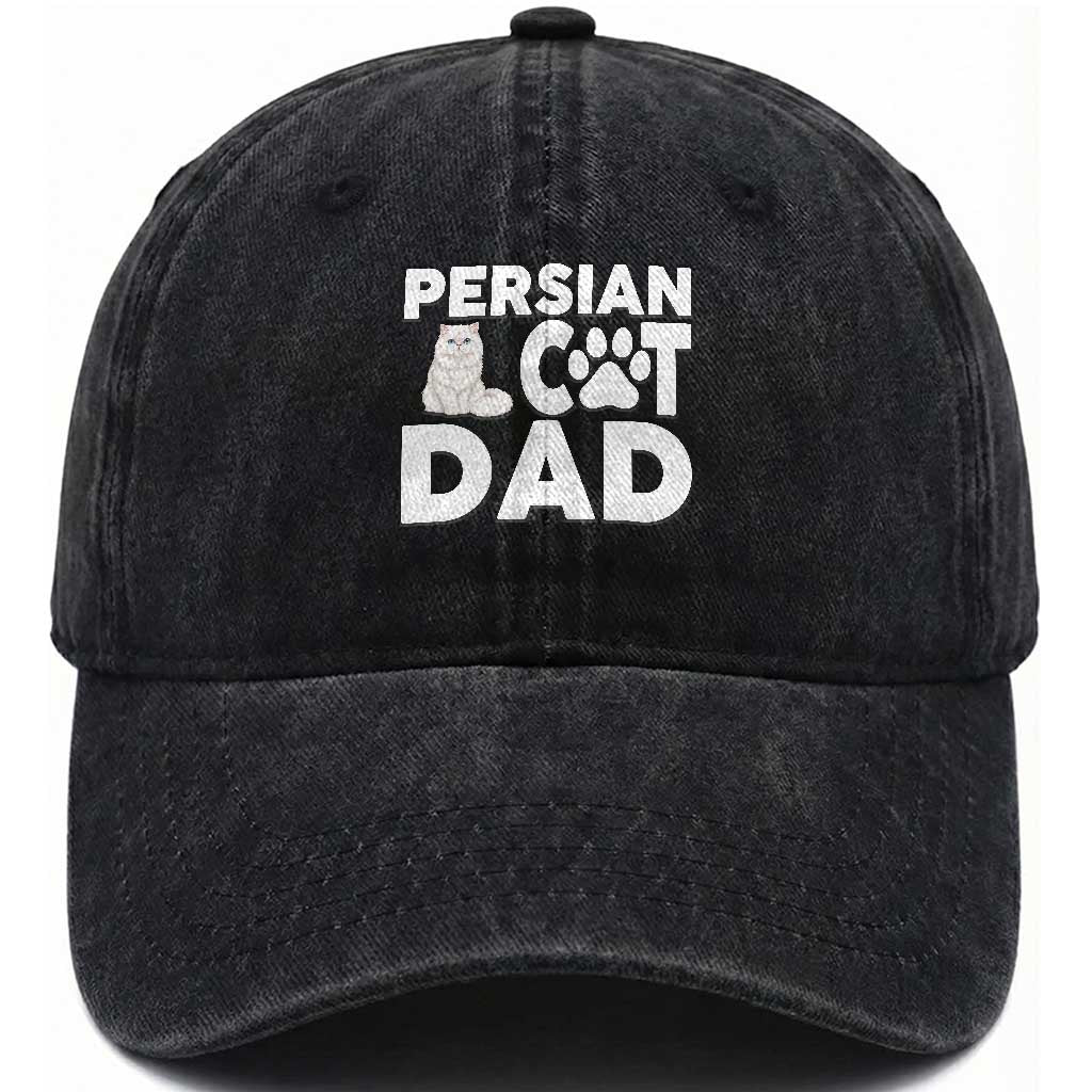 Proud Persian Cat Dad Washed Cotton Baseball Cap Funny Fluffy Cat Lover Gift TS12 Print Your Wear