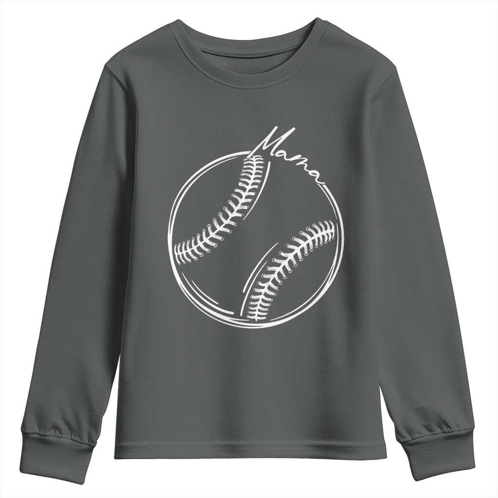 Baseball Mama Graphic Youth Sweatshirt Game Day Gift For Baseball Moms TS12 Dark Heather Print Your Wear
