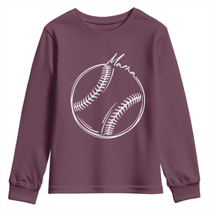 Baseball Mama Graphic Youth Sweatshirt Game Day Gift For Baseball Moms TS12 Maroon Print Your Wear