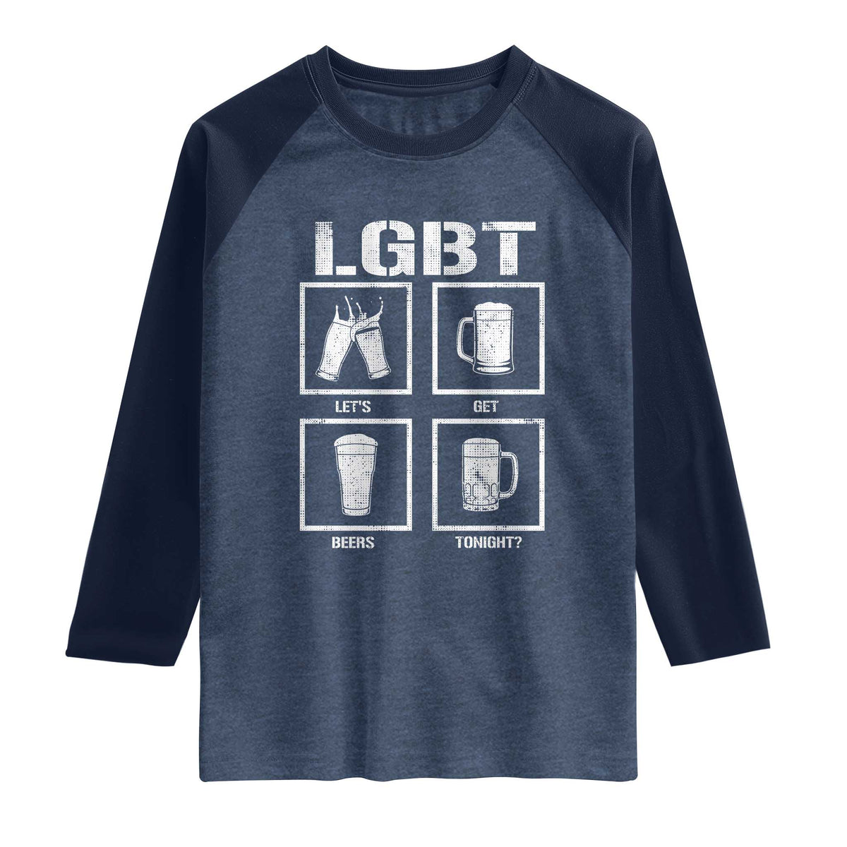 LGBT Let's Get Beers Tonight Raglan Shirt Funny Beer Drinking TS12 Heather Denim Navy Print Your Wear