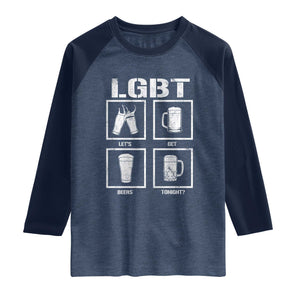 LGBT Let's Get Beers Tonight Raglan Shirt Funny Beer Drinking TS12 Heather Denim Navy Print Your Wear