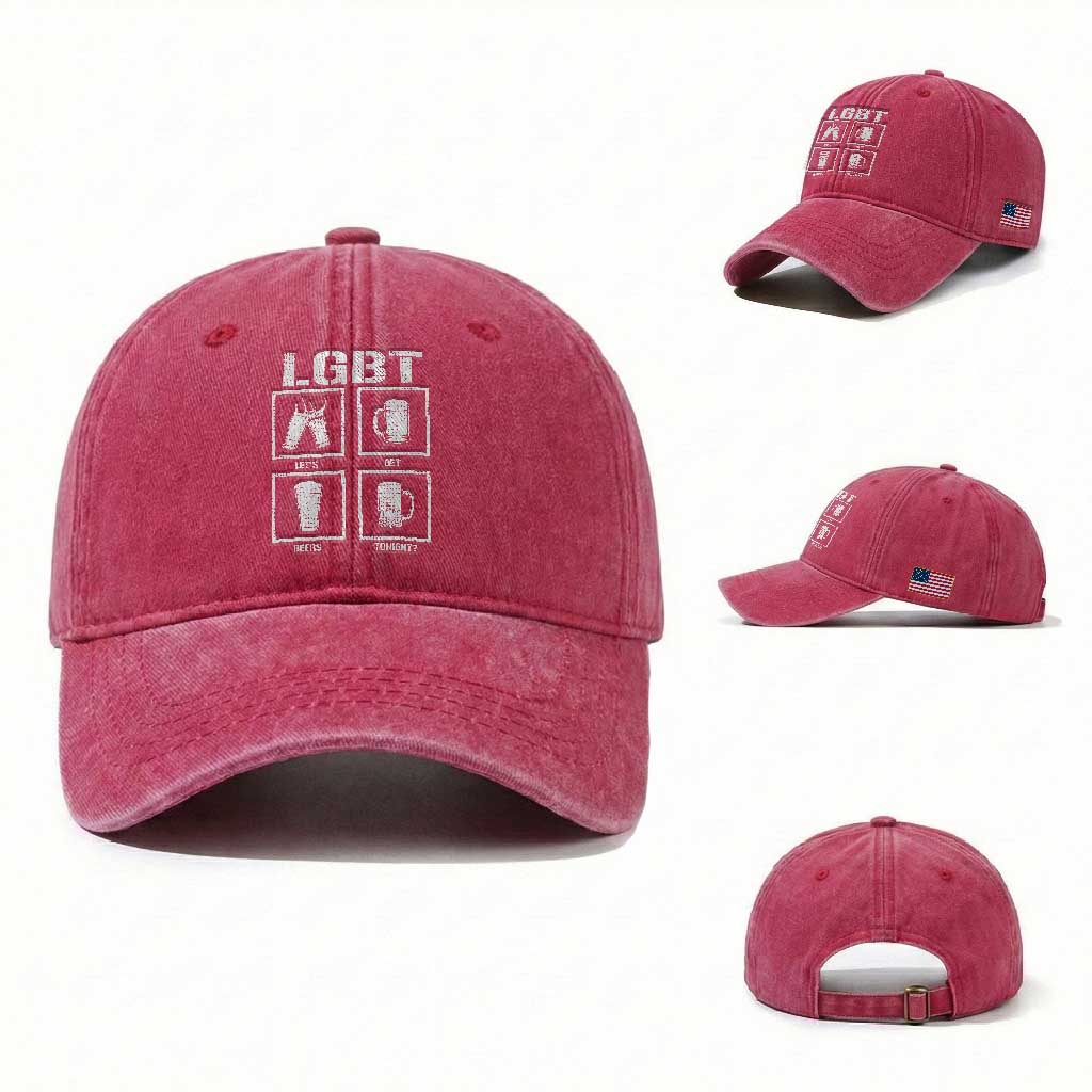 LGBT Let's Get Beers Tonight Washed Cotton Baseball Cap Funny Beer Drinking TS12 Washed Cap Universal Fit Red Print Your Wear