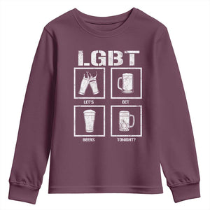 LGBT Let's Get Beers Tonight Youth Sweatshirt Funny Beer Drinking TS12 Maroon Print Your Wear