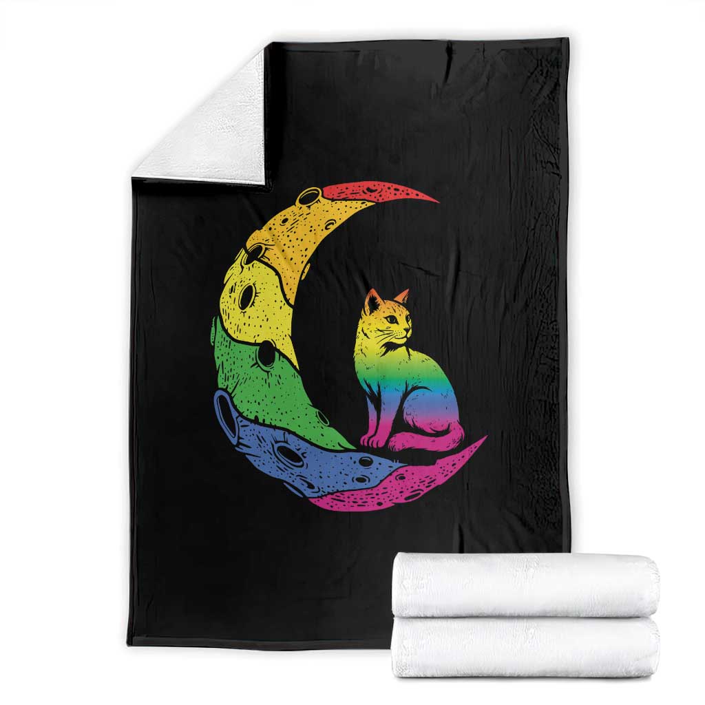 Rainbow Moon Cat Pride Throw Blanket LGBT Feline Graphic TS12 Black Print Your Wear