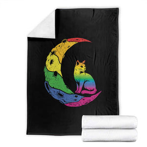 Rainbow Moon Cat Pride Throw Blanket LGBT Feline Graphic TS12 Black Print Your Wear