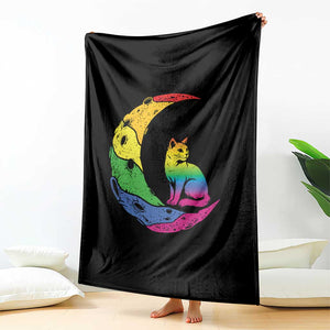 Rainbow Moon Cat Pride Throw Blanket LGBT Feline Graphic TS12 Print Your Wear