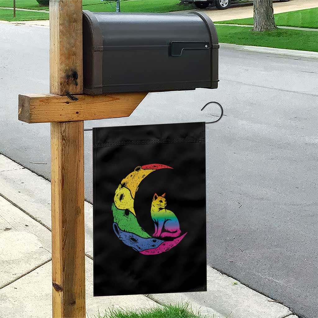 Rainbow Moon Cat Pride Garden Flag LGBT Feline Graphic TS12 Print Your Wear