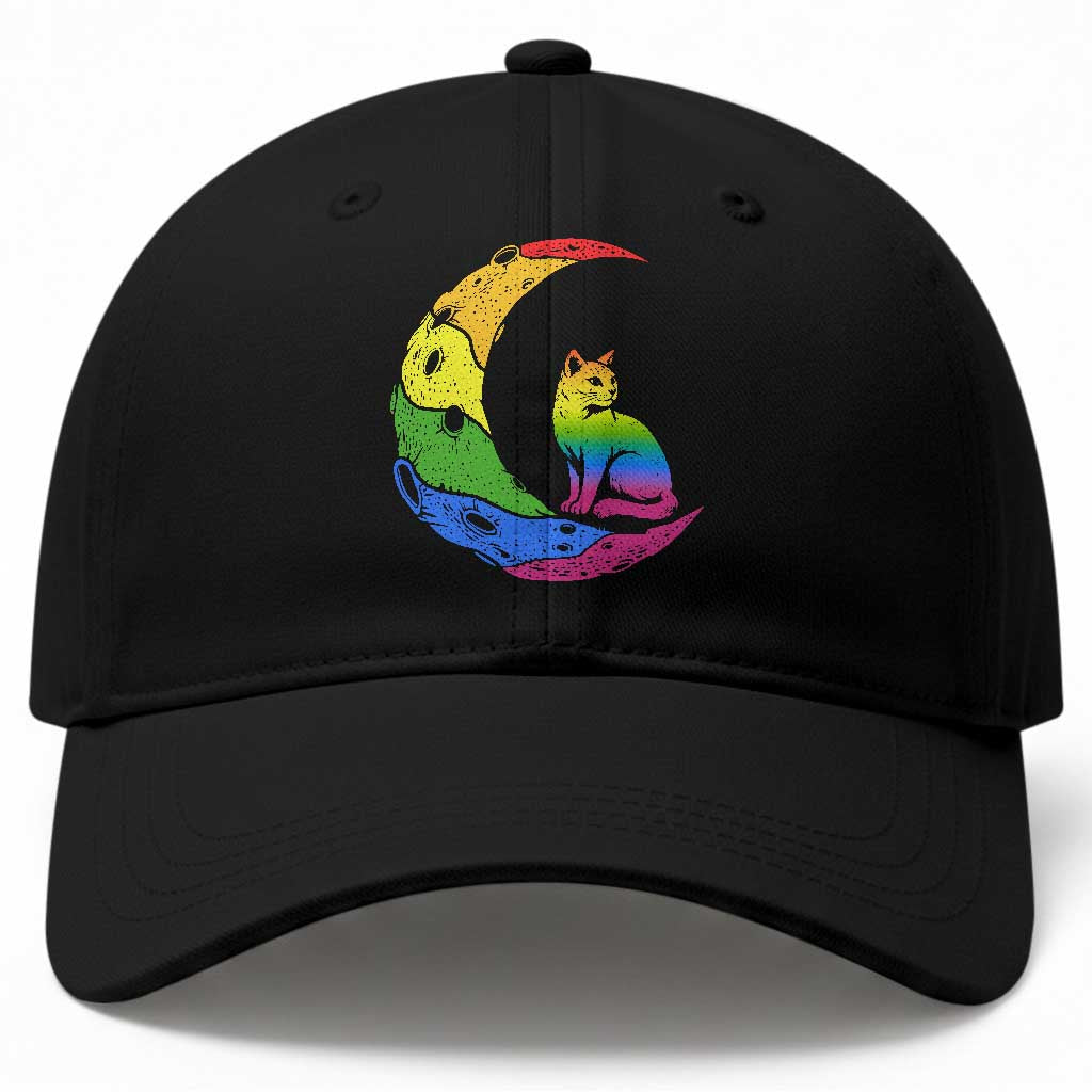 Rainbow Moon Cat Pride Baseball Cap LGBT Feline Graphic TS12 Print Your Wear