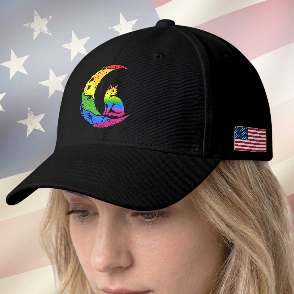 Rainbow Moon Cat Pride Baseball Cap LGBT Feline Graphic TS12 Print Your Wear