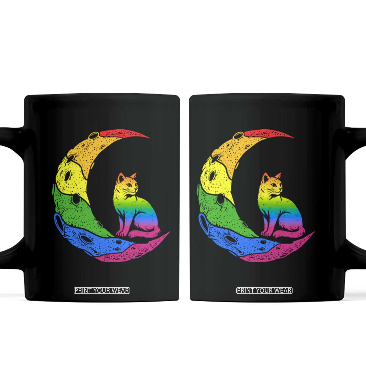 Rainbow Moon Cat Pride Coffee Mug LGBT Feline Graphic TS12 Black Print Your Wear