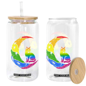 Rainbow Moon Cat Pride Glass Can LGBT Feline Graphic TS12 Print Your Wear