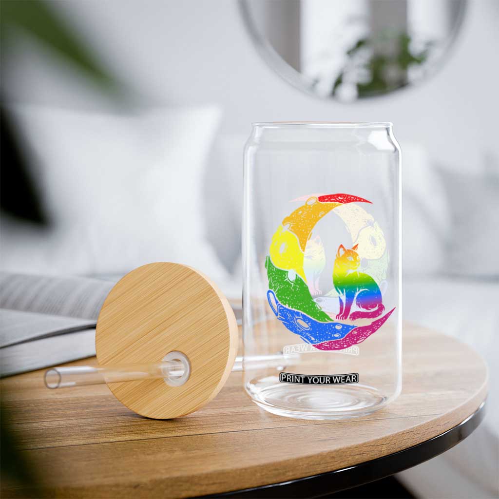 Rainbow Moon Cat Pride Glass Can LGBT Feline Graphic TS12 Print Your Wear