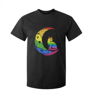 Rainbow Moon Cat Pride T Shirt For Kid LGBT Feline Graphic TS12 Black Print Your Wear
