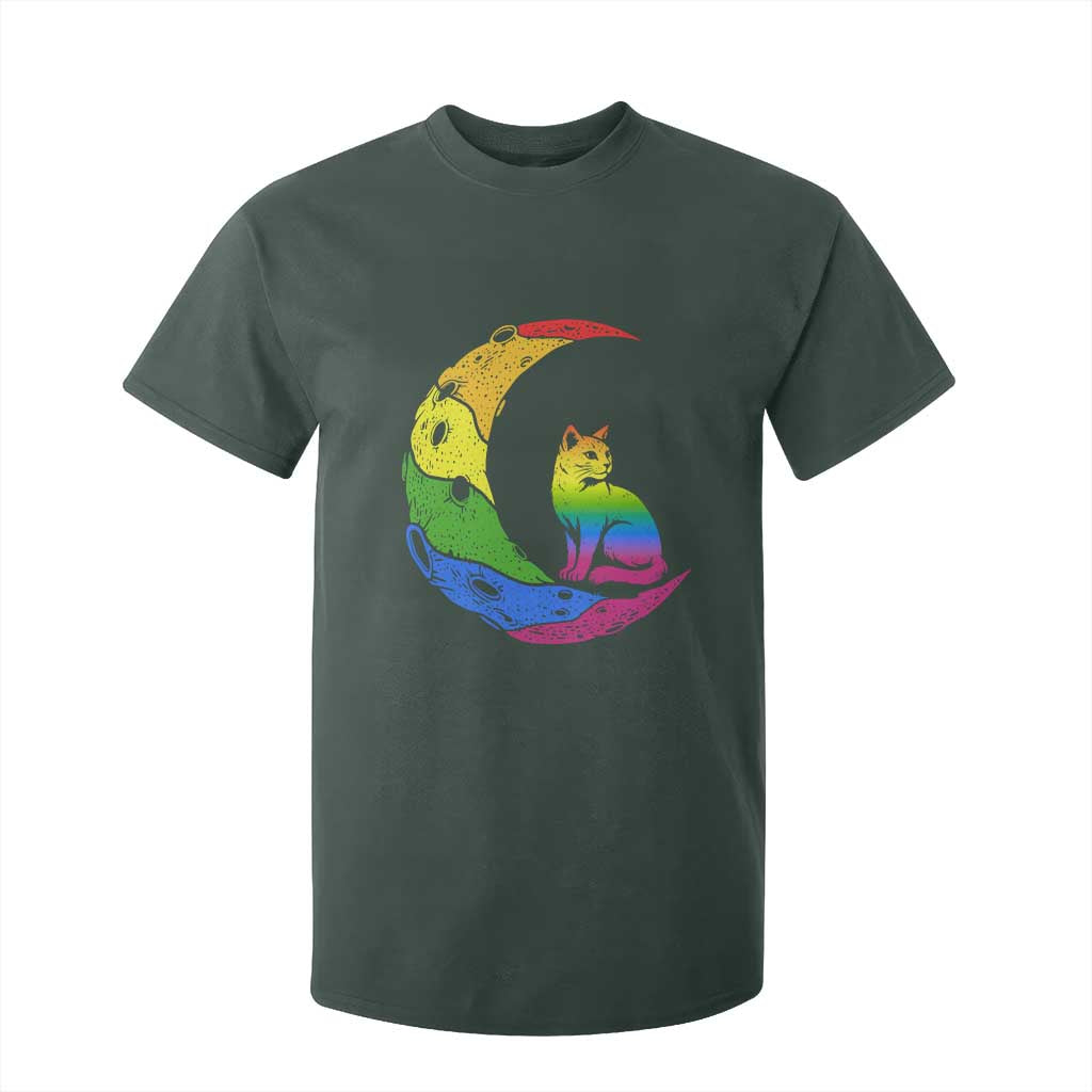 Rainbow Moon Cat Pride T Shirt For Kid LGBT Feline Graphic TS12 Dark Forest Green Print Your Wear