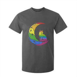 Rainbow Moon Cat Pride T Shirt For Kid LGBT Feline Graphic TS12 Dark Heather Print Your Wear