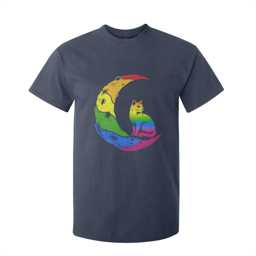 Rainbow Moon Cat Pride T Shirt For Kid LGBT Feline Graphic TS12 Navy Print Your Wear