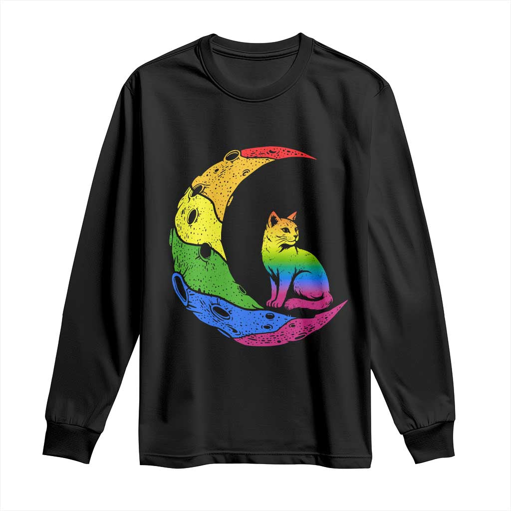 Rainbow Moon Cat Pride Long Sleeve Shirt LGBT Feline Graphic TS12 Black Print Your Wear