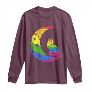 Rainbow Moon Cat Pride Long Sleeve Shirt LGBT Feline Graphic TS12 Maroon Print Your Wear