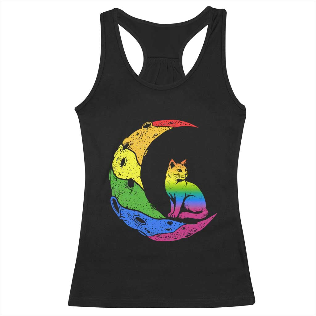 Rainbow Moon Cat Pride Racerback Tank Top LGBT Feline Graphic TS12 Black Print Your Wear