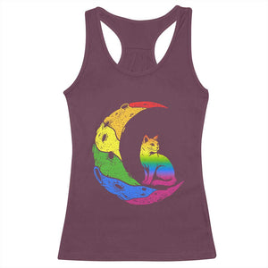 Rainbow Moon Cat Pride Racerback Tank Top LGBT Feline Graphic TS12 Maroon Print Your Wear