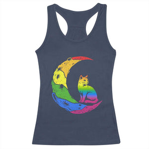 Rainbow Moon Cat Pride Racerback Tank Top LGBT Feline Graphic TS12 Navy Print Your Wear