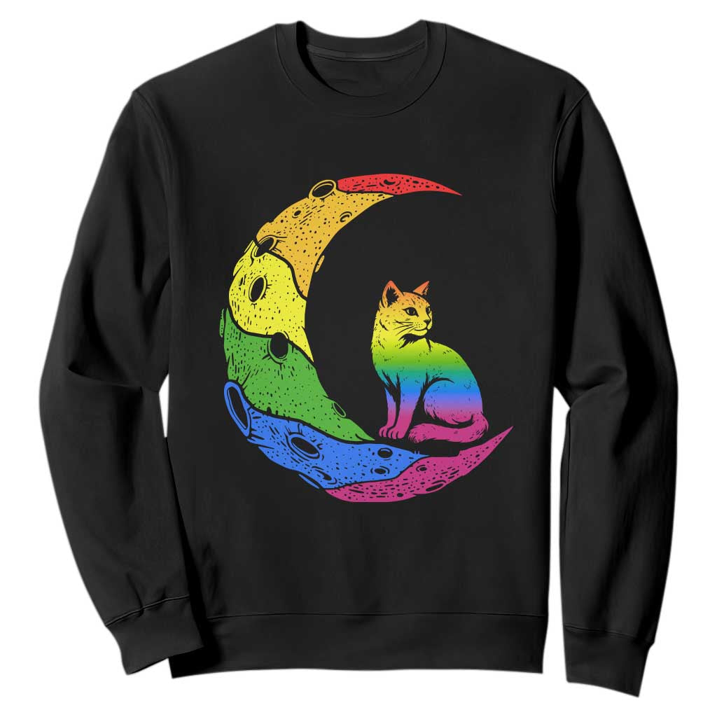 Rainbow Moon Cat Pride Sweatshirt LGBT Feline Graphic TS12 Black Print Your Wear