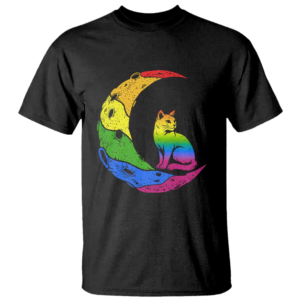 Rainbow Moon Cat Pride T Shirt LGBT Feline Graphic TS12 Black Print Your Wear