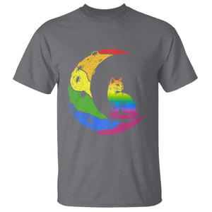 Rainbow Moon Cat Pride T Shirt LGBT Feline Graphic TS12 Charcoal Print Your Wear