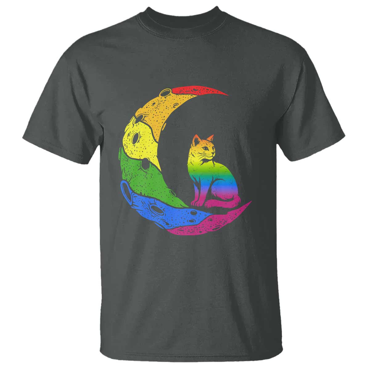 Rainbow Moon Cat Pride T Shirt LGBT Feline Graphic TS12 Dark Heather Print Your Wear
