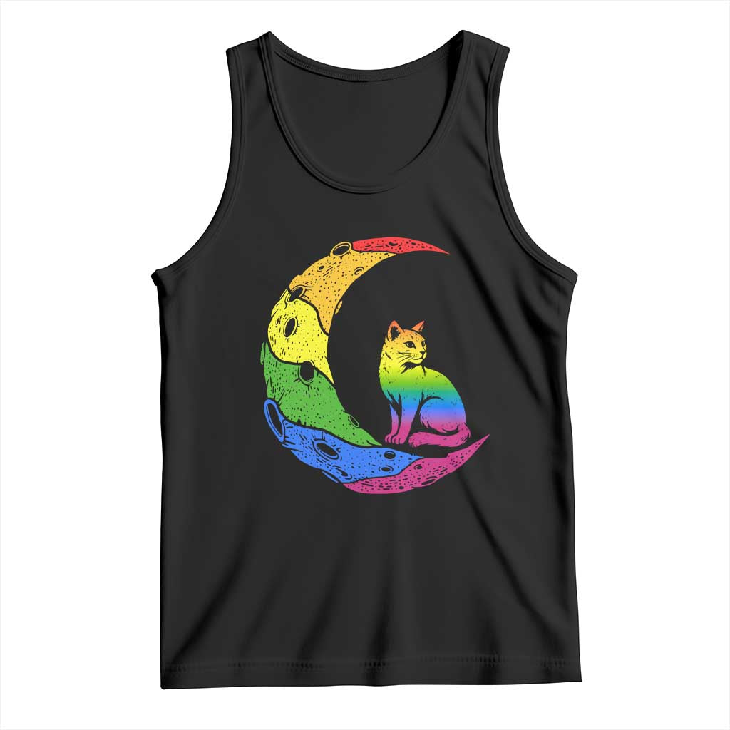 Rainbow Moon Cat Pride Tank Top LGBT Feline Graphic TS12 Black Print Your Wear