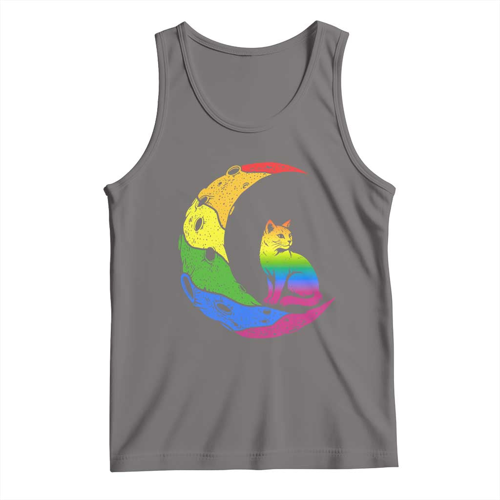 Rainbow Moon Cat Pride Tank Top LGBT Feline Graphic TS12 Deep Heather Print Your Wear